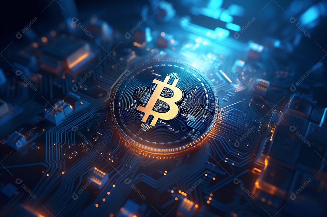 Criptografia digital de moeda criptográfica de blockchain de ícone Bitcoin, conceito de plano de fundo de conexões de rede global de tecnologia.