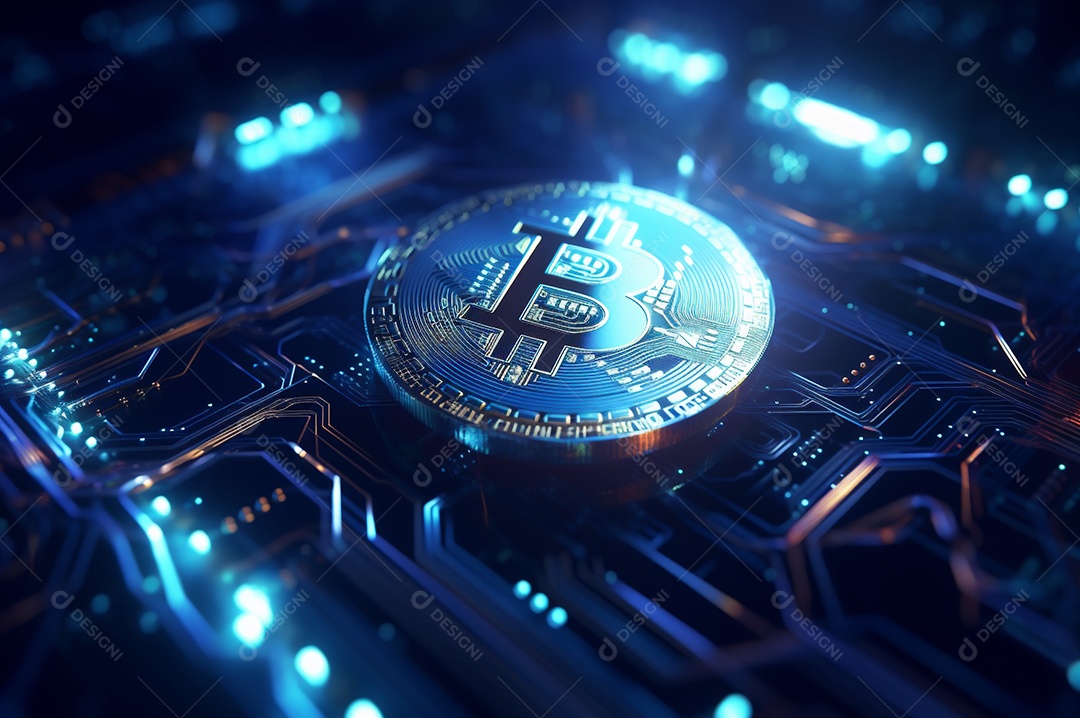 Criptografia digital de moeda criptográfica de blockchain de ícone Bitcoin, conceito de plano de fundo de conexões de rede global de tecnologia.