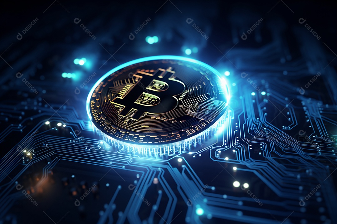 Criptografia digital de moeda criptográfica de blockchain de ícone Bitcoin, conceito de plano de fundo de conexões de rede global de tecnologia.