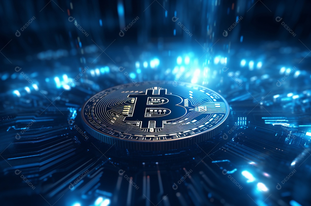 Criptografia digital de moeda criptográfica de blockchain de ícone Bitcoin, conceito de plano de fundo de conexões de rede global de tecnologia.