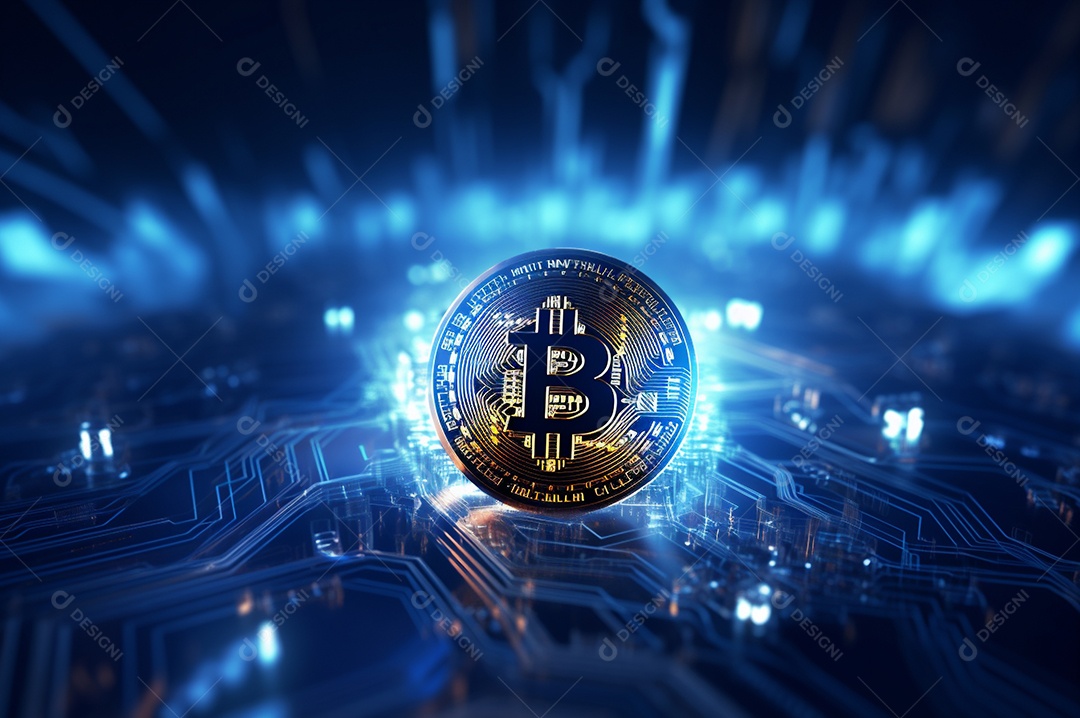 Criptografia digital de moeda criptográfica de blockchain de ícone Bitcoin, conceito de plano de fundo de conexões de rede global de tecnologia.