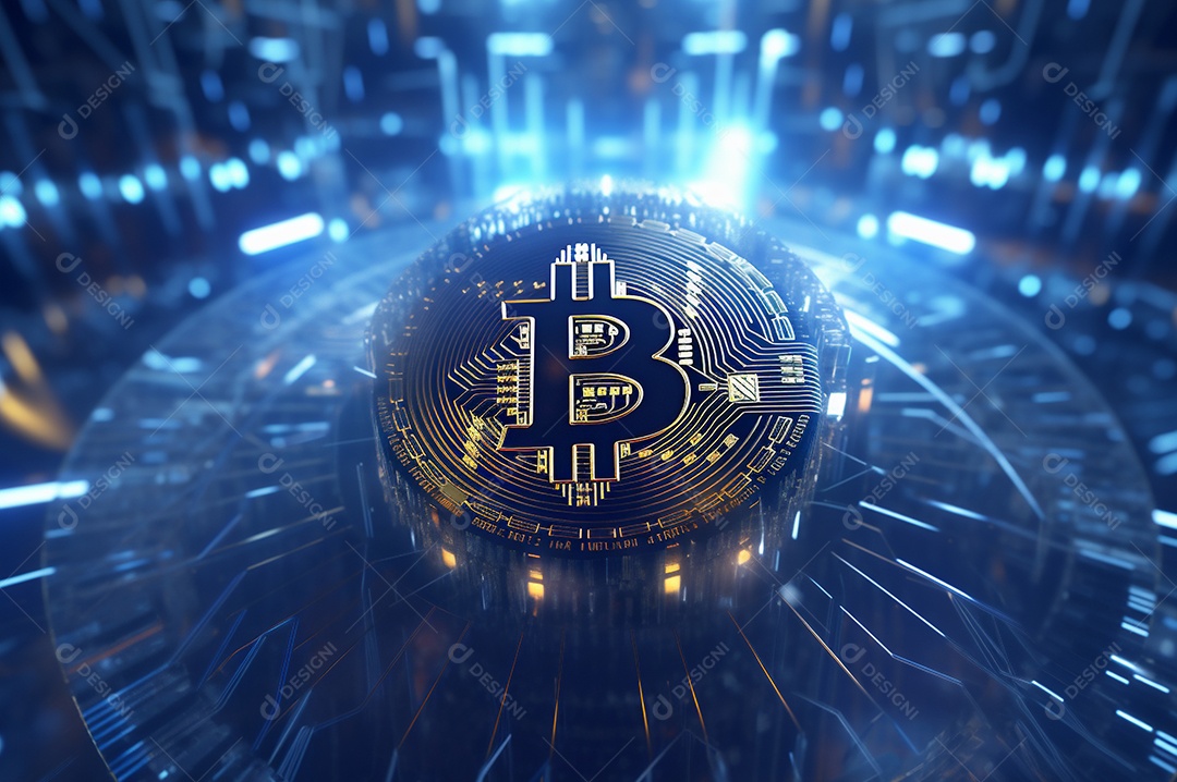 Criptografia digital de moeda criptográfica de blockchain de ícone Bitcoin, conceito de plano de fundo de conexões de rede global de tecnologia.