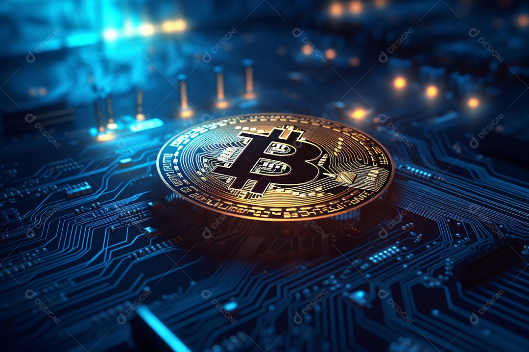 Criptografia digital de moeda criptográfica de blockchain de ícone Bitcoin, conceito de plano de fundo de conexões de rede global de tecnologia.