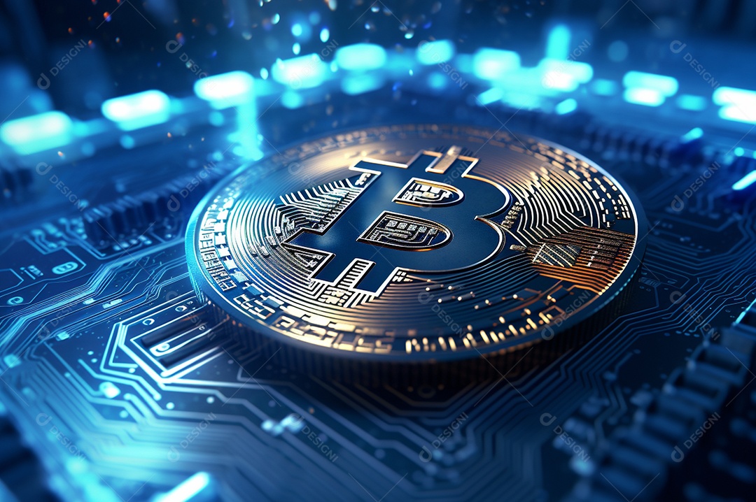 Criptografia digital de moeda criptográfica de blockchain de ícone Bitcoin, conceito de plano de fundo de conexões de rede global de tecnologia.