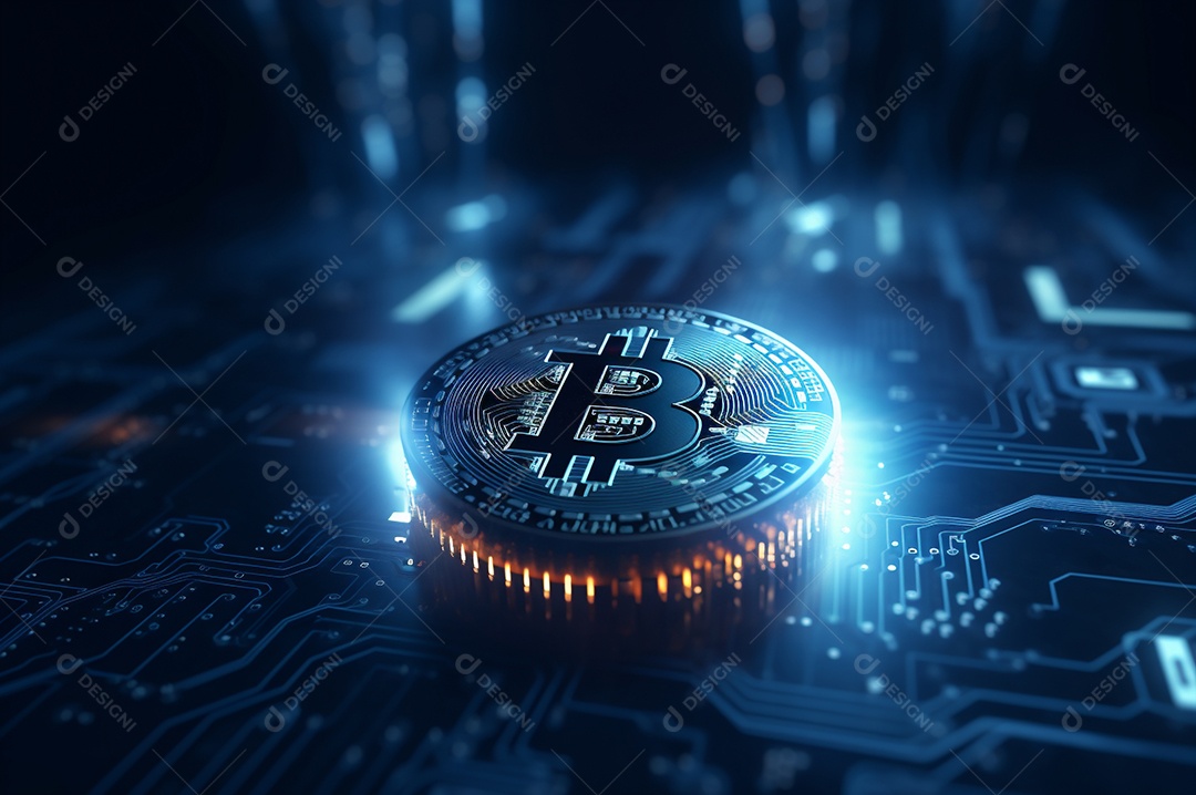 Criptografia digital de moeda criptográfica de blockchain de ícone Bitcoin, conceito de plano de fundo de conexões de rede global de tecnologia.