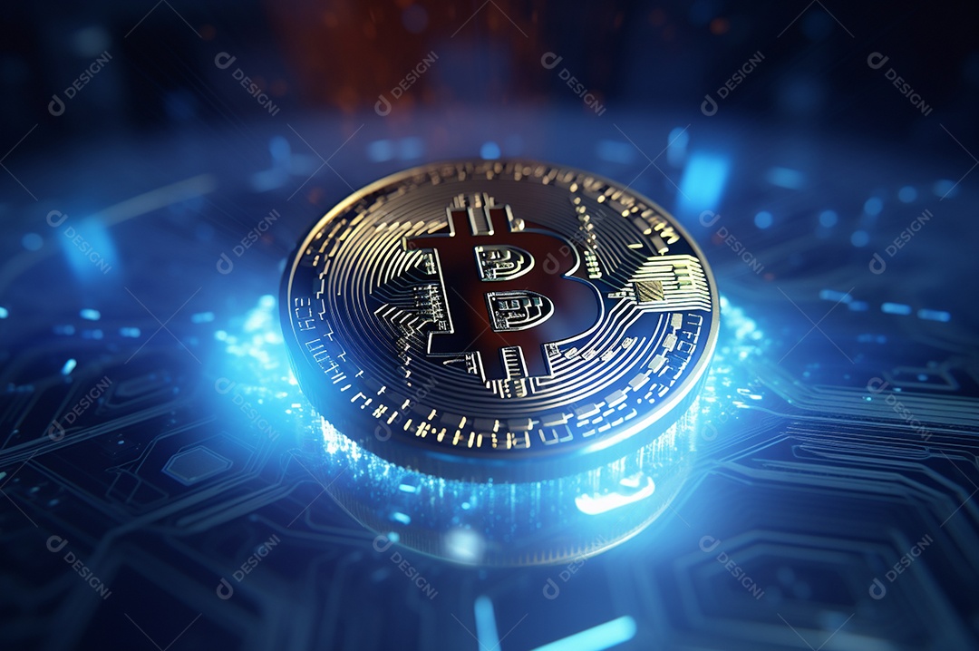 Criptografia digital de moeda criptográfica de blockchain de ícone Bitcoin, conceito de plano de fundo de conexões de rede global de tecnologia.