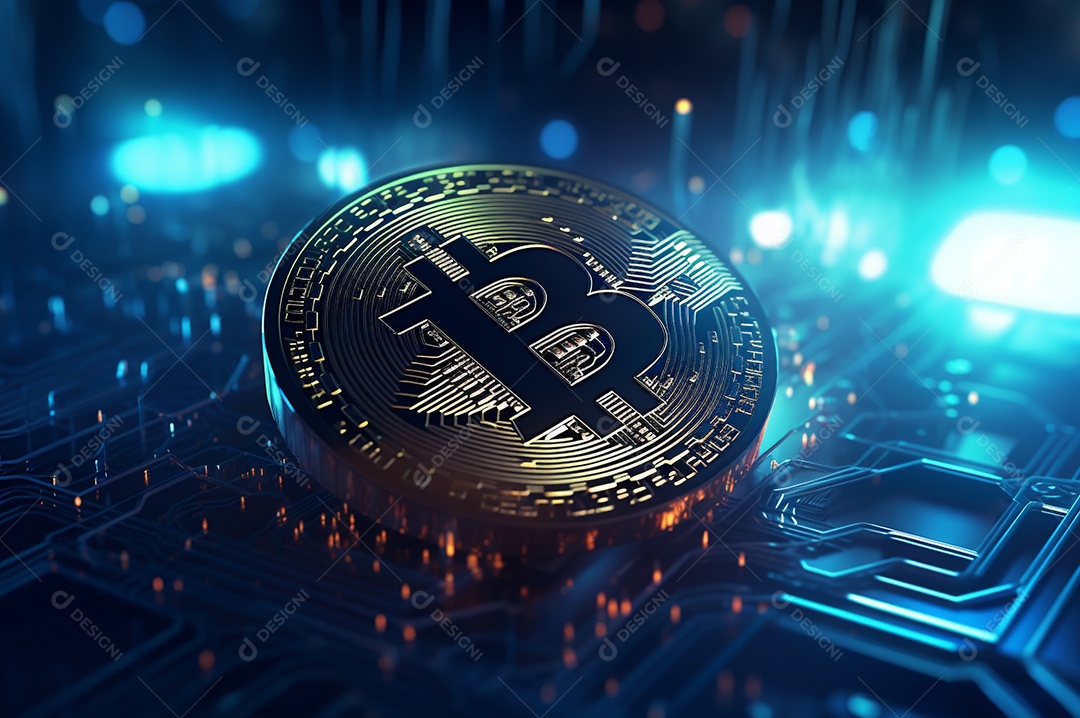 Criptografia digital de moeda criptográfica de blockchain de ícone Bitcoin, conceito de plano de fundo de conexões de rede global de tecnologia.