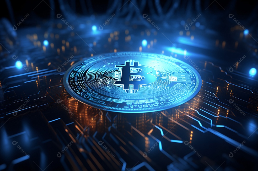 Criptografia digital de moeda criptográfica de blockchain de ícone Bitcoin, conceito de plano de fundo de conexões de rede global de tecnologia.