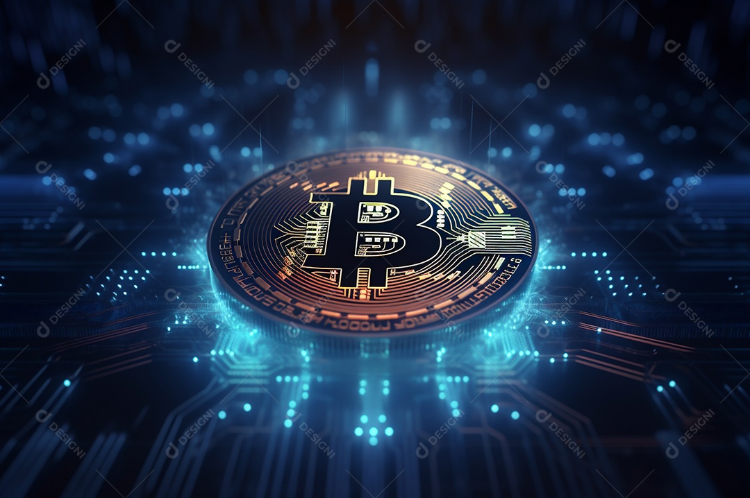 Criptografia digital de moeda criptográfica de blockchain de ícone Bitcoin, conceito de plano de fundo de conexões de rede global de tecnologia.