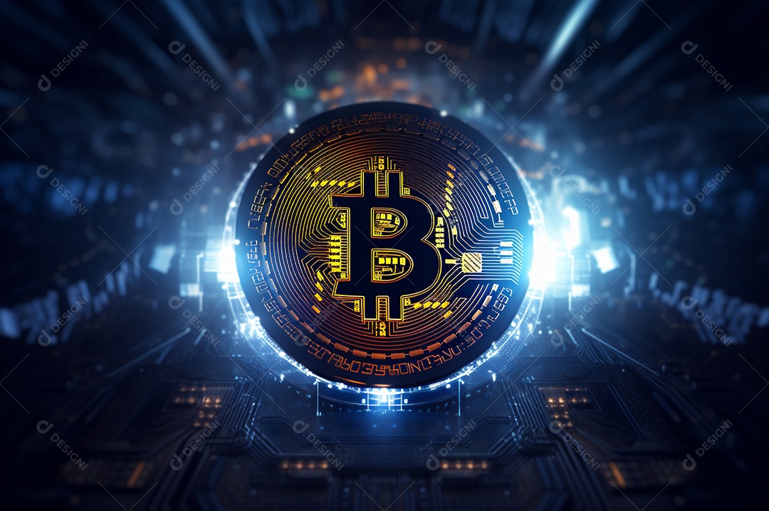 Criptografia digital de moeda criptográfica de blockchain de ícone Bitcoin, conceito de plano de fundo de conexões de rede global de tecnologia.