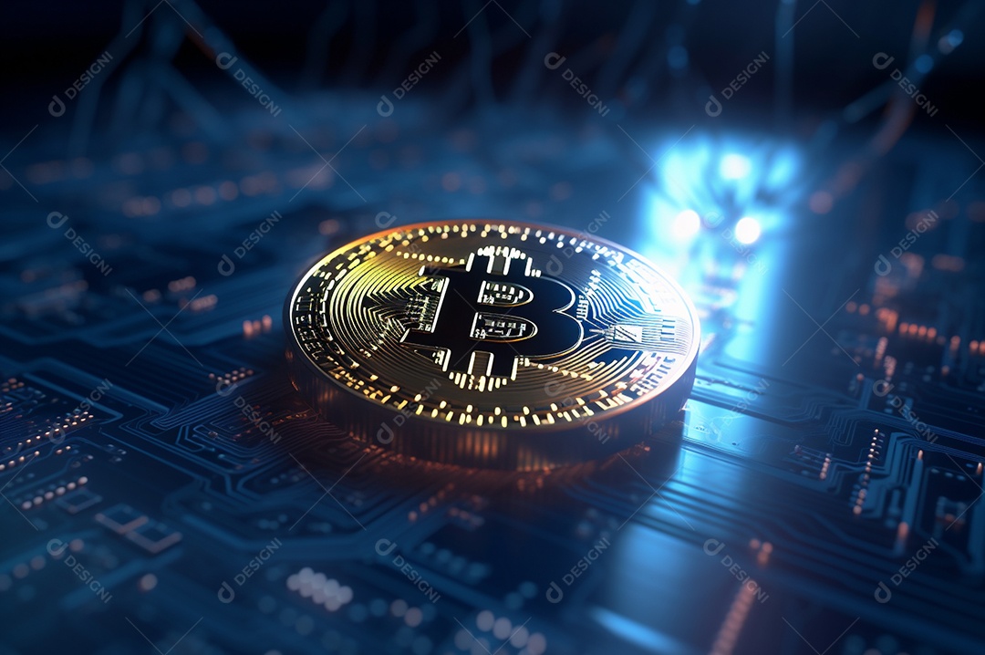 Criptografia digital de moeda criptográfica de blockchain de ícone Bitcoin, conceito de plano de fundo de conexões de rede global de tecnologia.