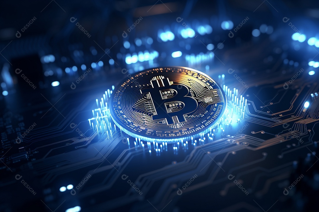 Criptografia digital de moeda criptográfica de blockchain de ícone Bitcoin, conceito de plano de fundo de conexões de rede global de tecnologia.