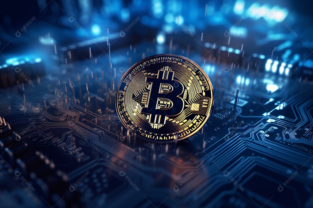 Criptografia digital de moeda criptográfica de blockchain de ícone Bitcoin, conceito de plano de fundo de conexões de rede global de tecnologia.