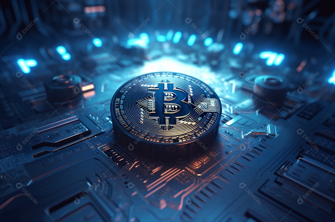 Criptografia digital de moeda criptográfica de blockchain de ícone Bitcoin, conceito de plano de fundo de conexões de rede global de tecnologia.