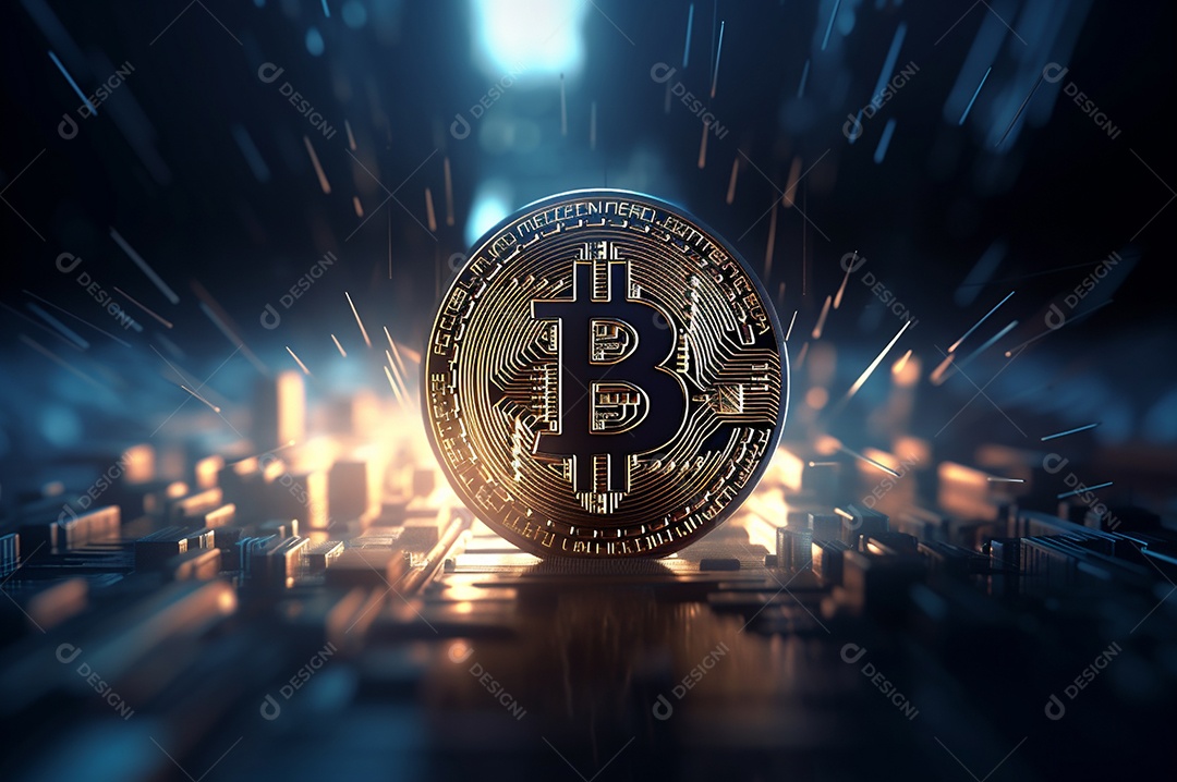 Criptografia digital de moeda criptográfica de blockchain de ícone Bitcoin, conceito de plano de fundo de conexões de rede global de tecnologia.