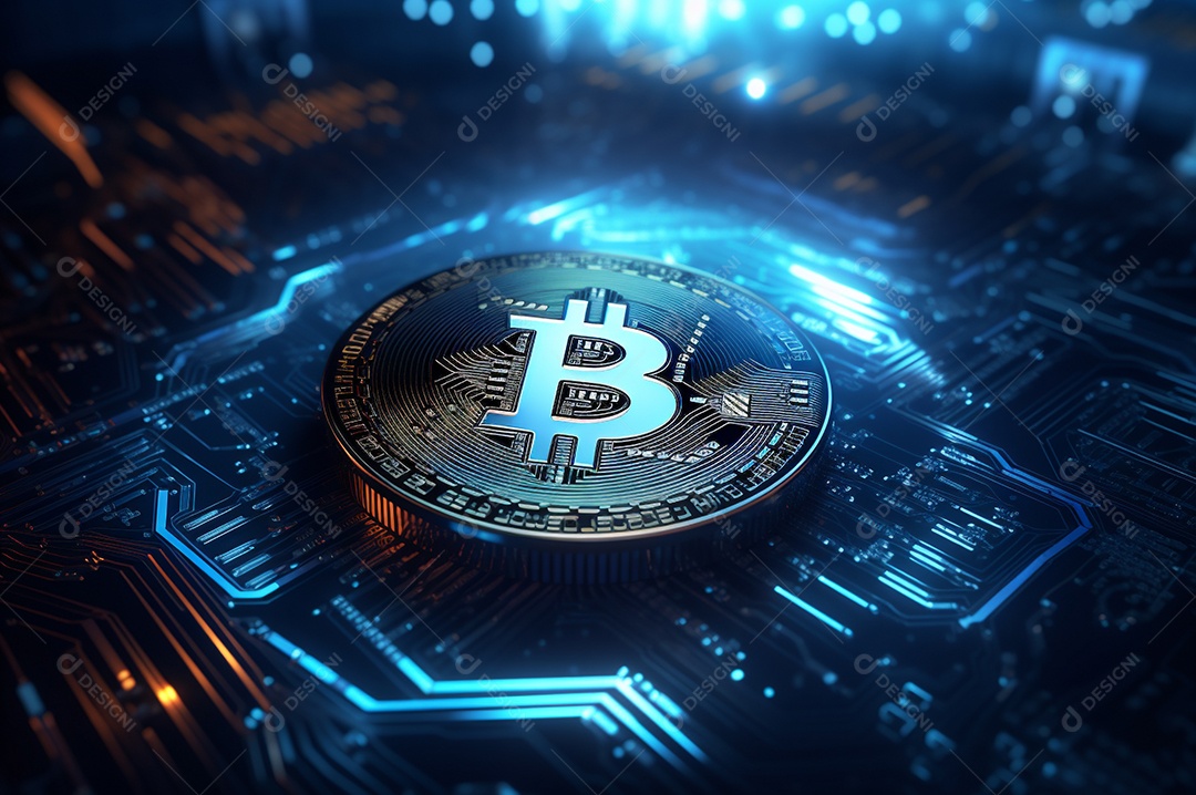 Criptografia digital de moeda criptográfica de blockchain de ícone Bitcoin, conceito de plano de fundo de conexões de rede global de tecnologia.