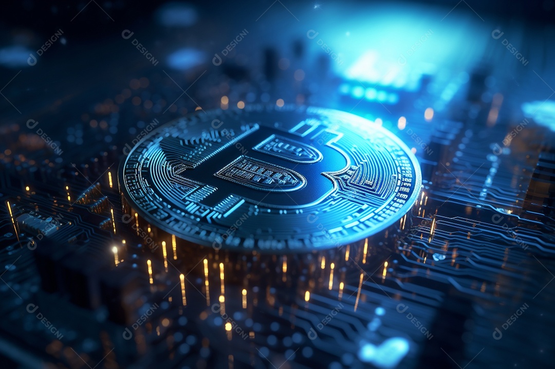 Criptografia digital de moeda criptográfica de blockchain de ícone Bitcoin, conceito de plano de fundo de conexões de rede global de tecnologia.