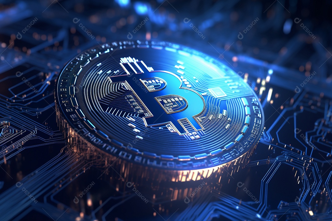 Criptografia digital de moeda criptográfica de blockchain de ícone Bitcoin, conceito de plano de fundo de conexões de rede global de tecnologia.