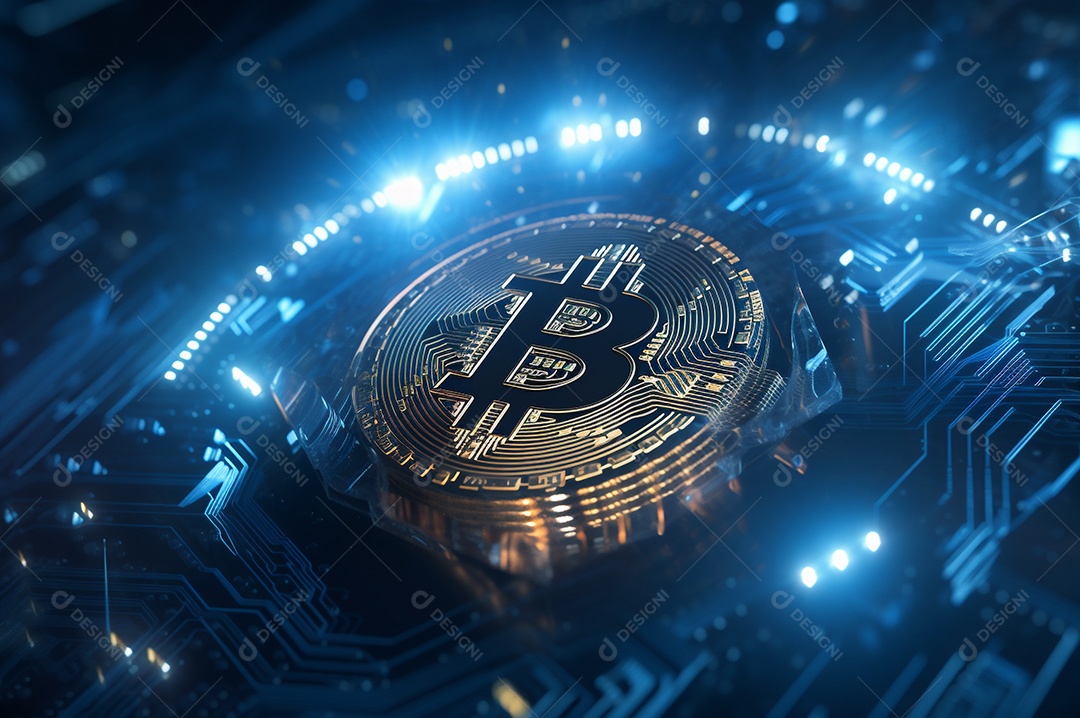 Criptografia digital de moeda criptográfica de blockchain de ícone Bitcoin, conceito de plano de fundo de conexões de rede global de tecnologia.