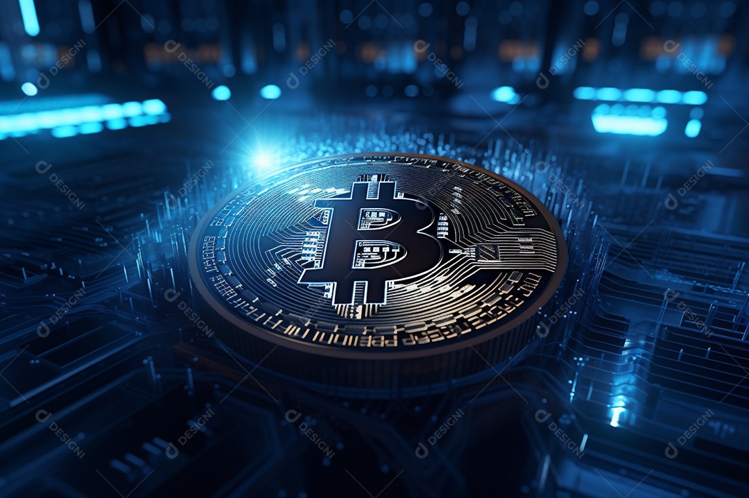 Criptografia digital de moeda criptográfica de blockchain de ícone Bitcoin, conceito de plano de fundo de conexões de rede global de tecnologia.