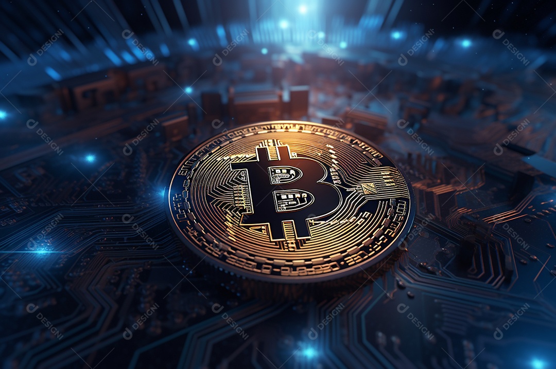 Criptografia digital de moeda criptográfica de blockchain de ícone Bitcoin, conceito de plano de fundo de conexões de rede global de tecnologia.