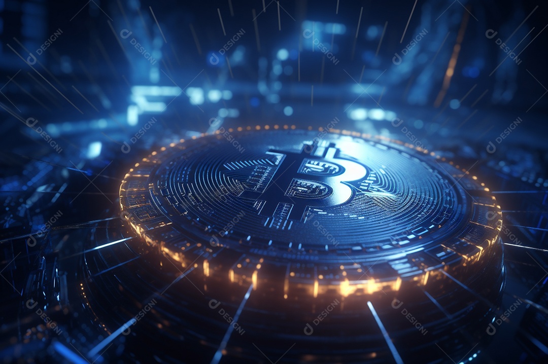 Criptografia digital de moeda criptográfica de blockchain de ícone Bitcoin, conceito de plano de fundo de conexões de rede global de tecnologia.