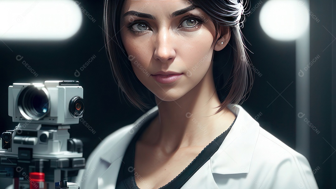 Imagem realista de pessoa jovem biomédico sobre laboratório.