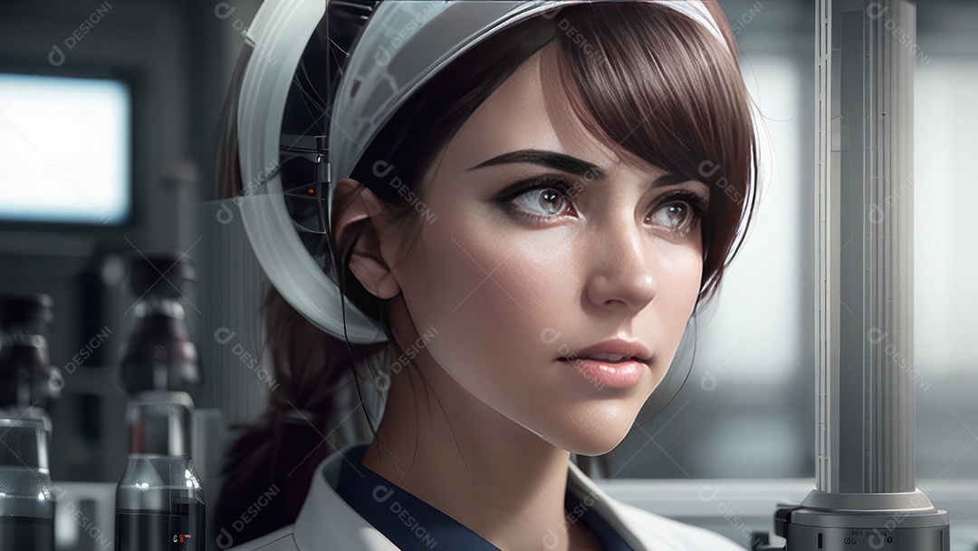 Imagem realista de pessoa jovem biomédico sobre laboratório.