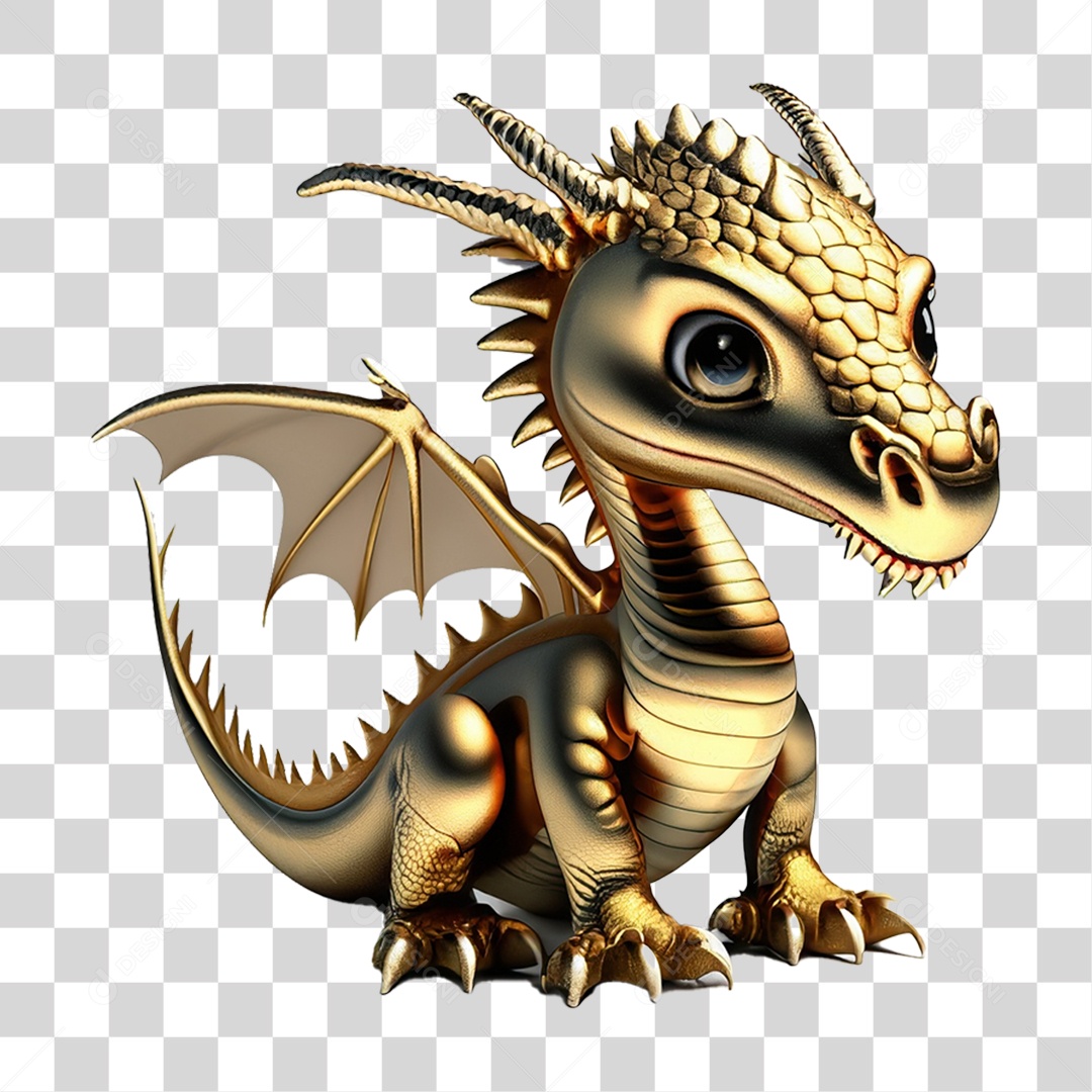 Bebê Dragão Dourado PNG Transparente