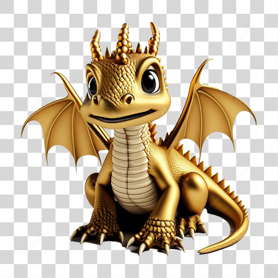 Bebê Dragão Dourado PNG Transparente
