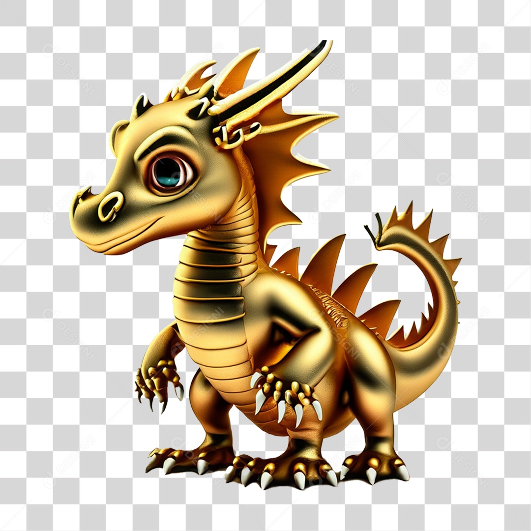 Bebê Dragão Dourado PNG Transparente