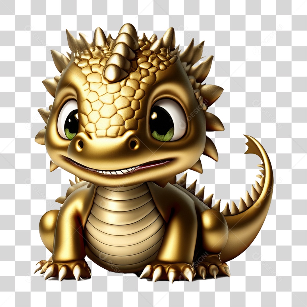 Bebê Dragão Dourado PNG Transparente