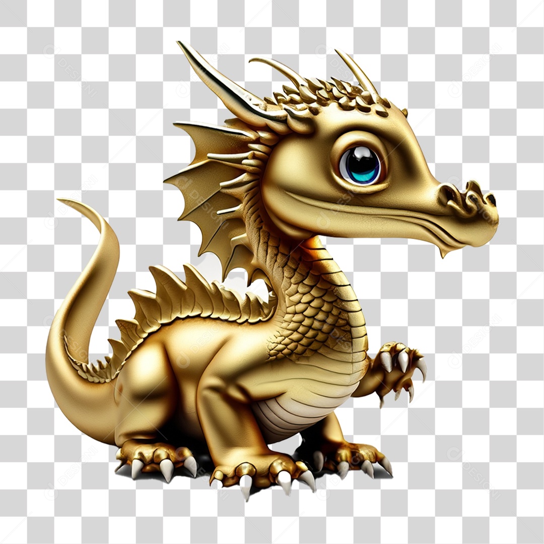 Bebê Dragão Dourado PNG Transparente