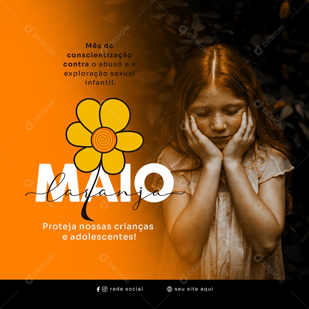 Maio Laranja Mês de Combate Ao Abuso e Exploração Sexual de Crianças e Adolescentes Social Media PSD Editável
