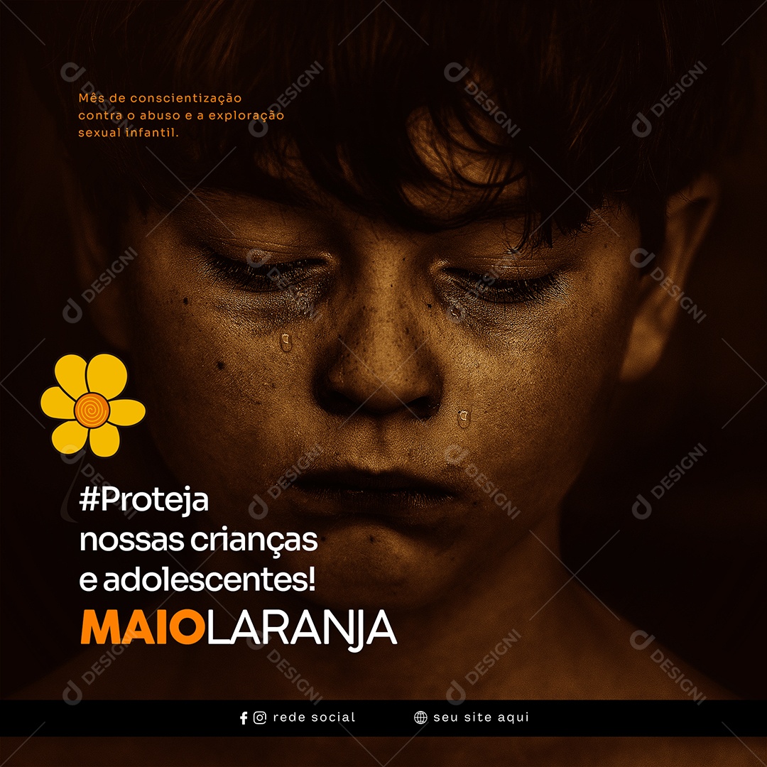 Maio Laranja Mês de Combate Ao Abuso e Exploração Sexual de Crianças e Adolescentes Social Media PSD Editável
