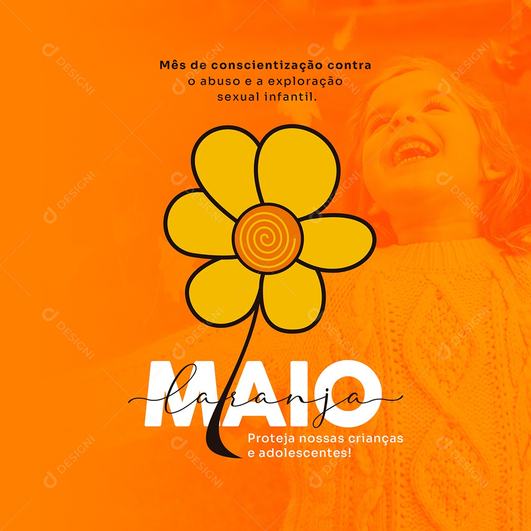 Maio Laranja Mês de Combate Ao Abuso e Exploração Sexual de Crianças e Adolescentes Social Media PSD Editável
