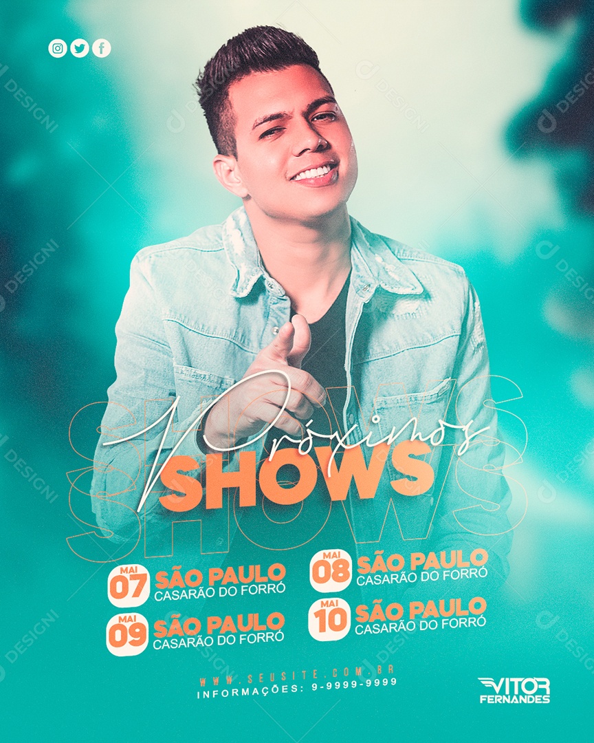 Social Media Flyer Feed Próximos Shows Vitor Fernandes PSD Editável