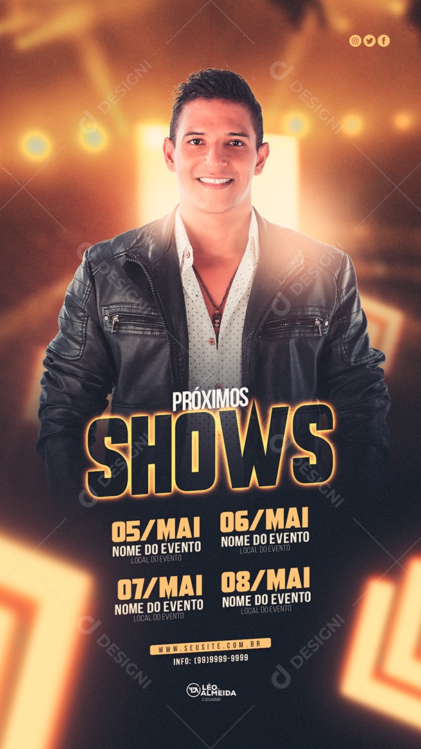 Social Media Flyer Story Próximos Shows Leo Almeida PSD Editável