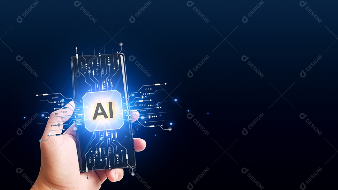 Inteligência artificial AI, aprendizado de máquina de smartphone em fundo de tecnologias