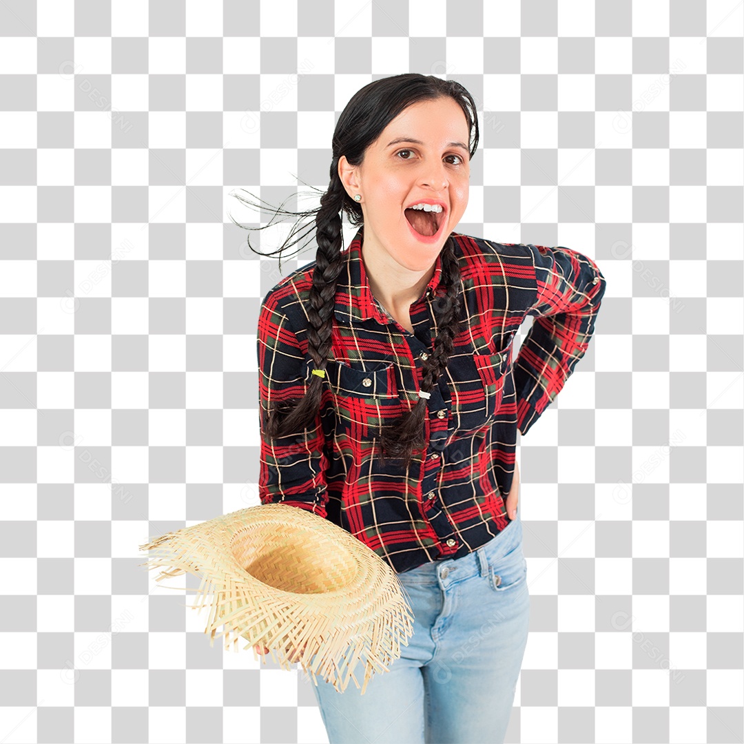 Linda mulher jovem fantasiada celebrando festas juninas PNG Transparente