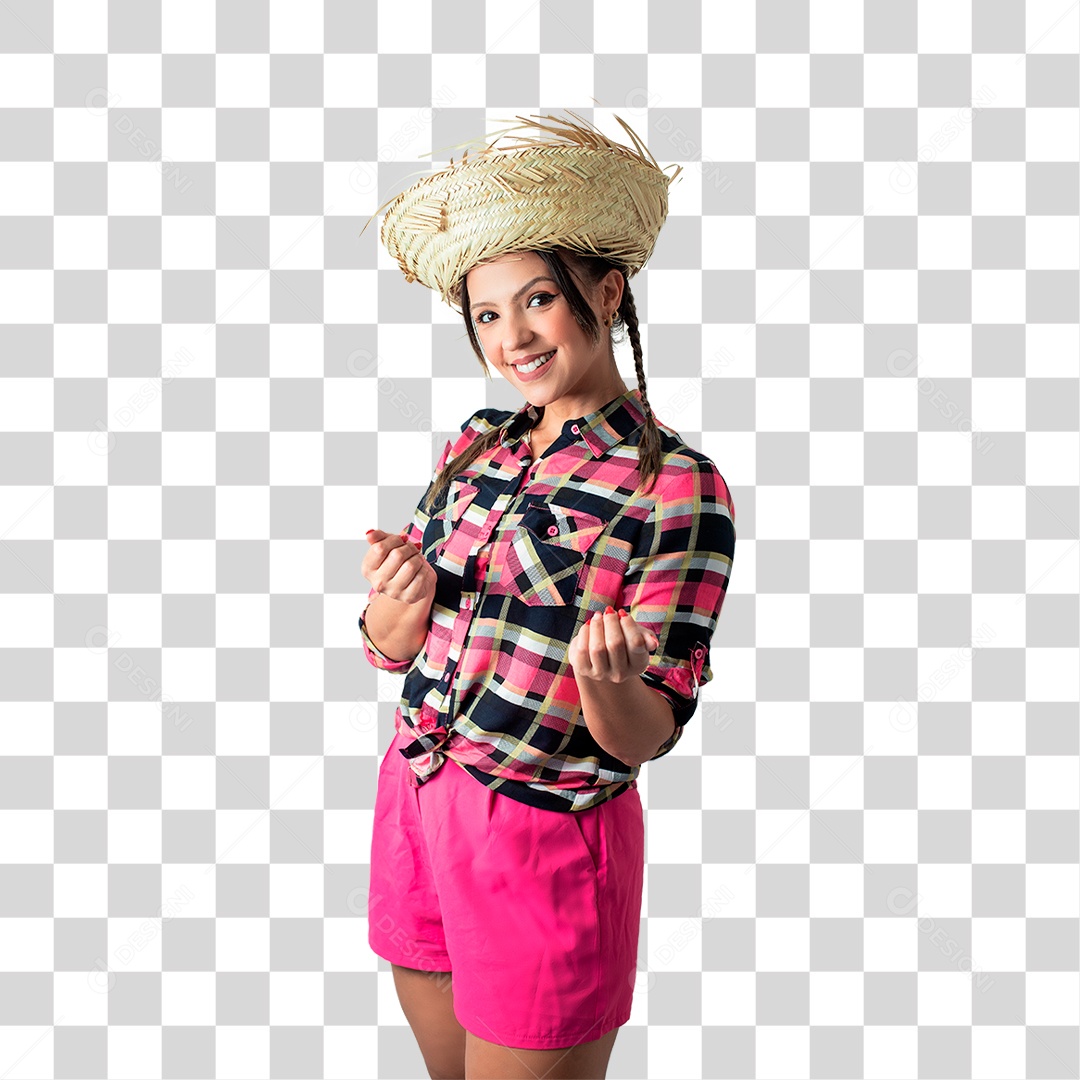 Linda mulher jovem fantasiada celebrando festas juninas PNG Transparente