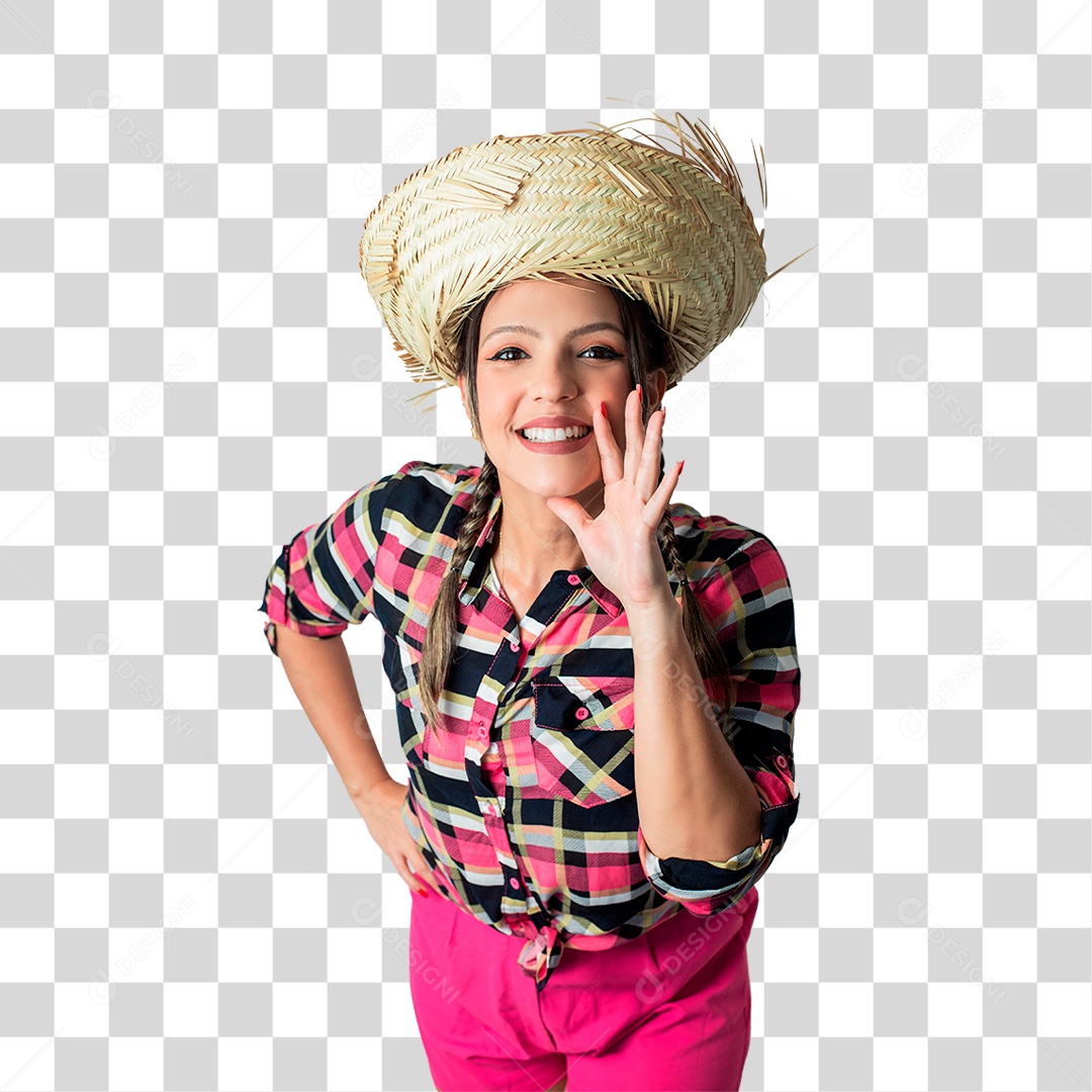 Linda mulher jovem fantasiada celebrando festas juninas PNG Transparente