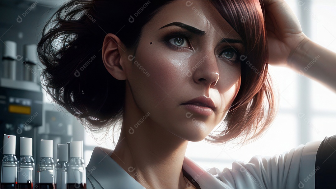 Imagem realista de pessoa jovem biomédico sobre laboratório.