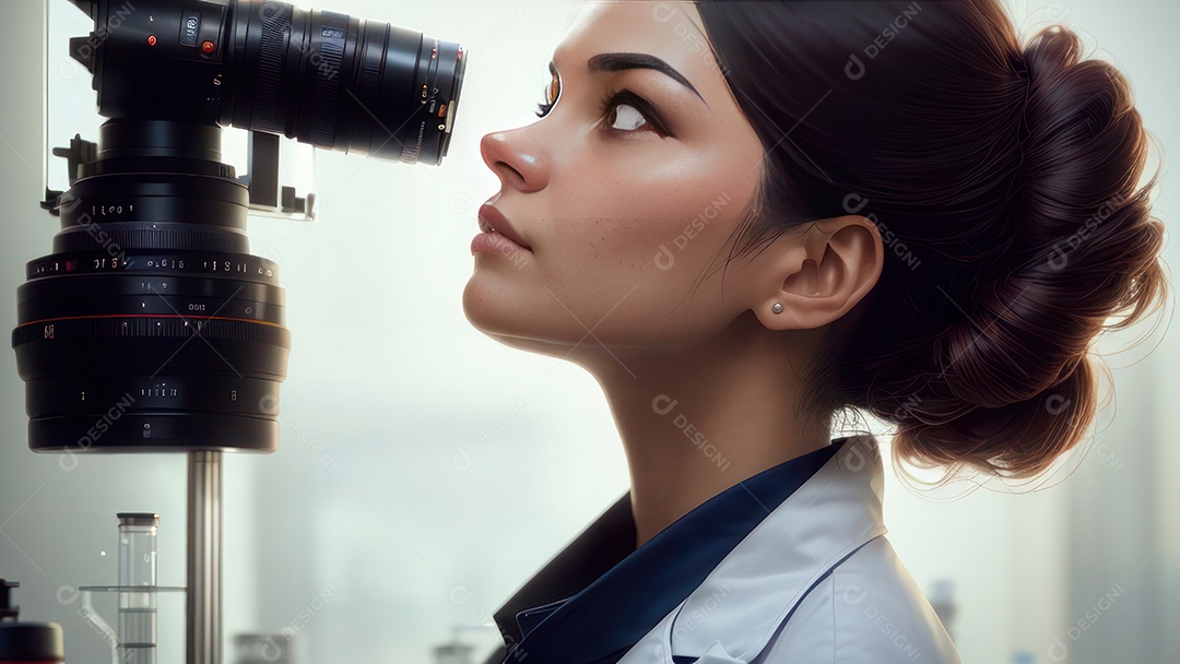 Imagem realista de pessoa jovem biomédico sobre laboratório.