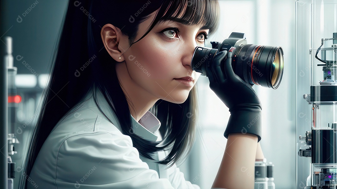 Imagem realista de pessoa jovem biomédico sobre laboratório.