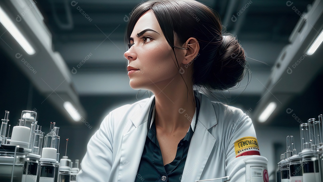 Imagem realista de pessoa jovem biomédico sobre laboratório.