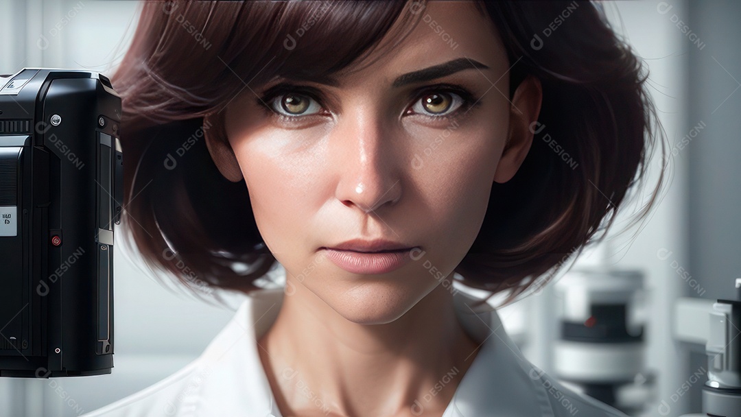 Imagem realista de pessoa jovem biomédico sobre laboratório.