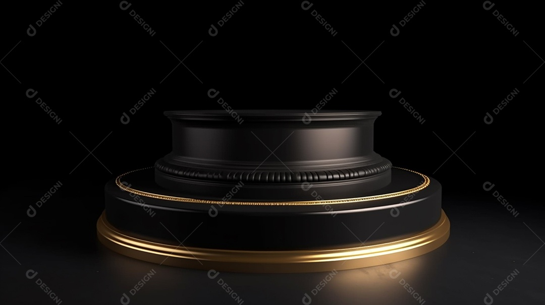 Pódio preto com elementos de ouro em um fundo preto