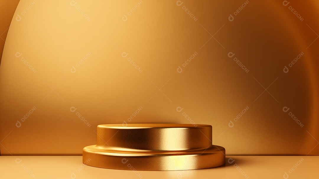 Pódio dourado sobre fundo dourado de luxo. Pódio de produtos de luxo