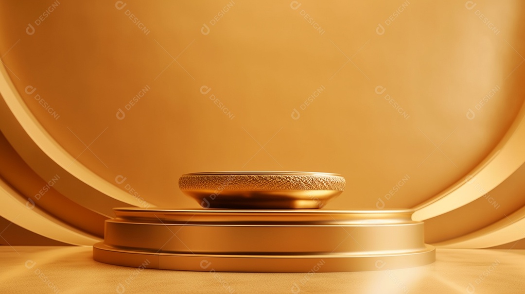 Pódio dourado sobre fundo dourado de luxo. Pódio de produtos de luxo